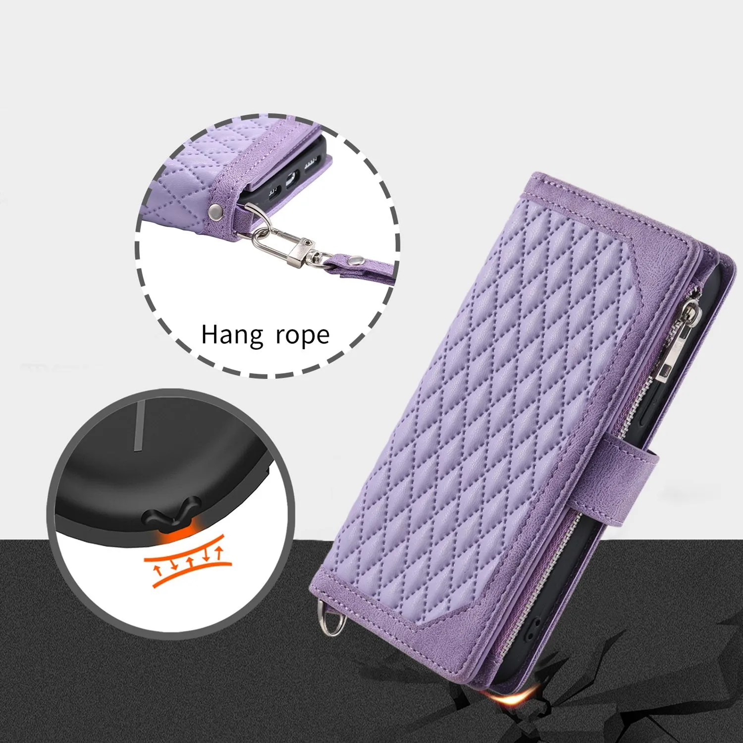 005 Style Protection Cover for Xiaomi 11T 5G / 11T Pro 5G, Supporting Stand Wallet Rhombus Texture PU Leather Zipper Pocket Design Phone Case with Strap