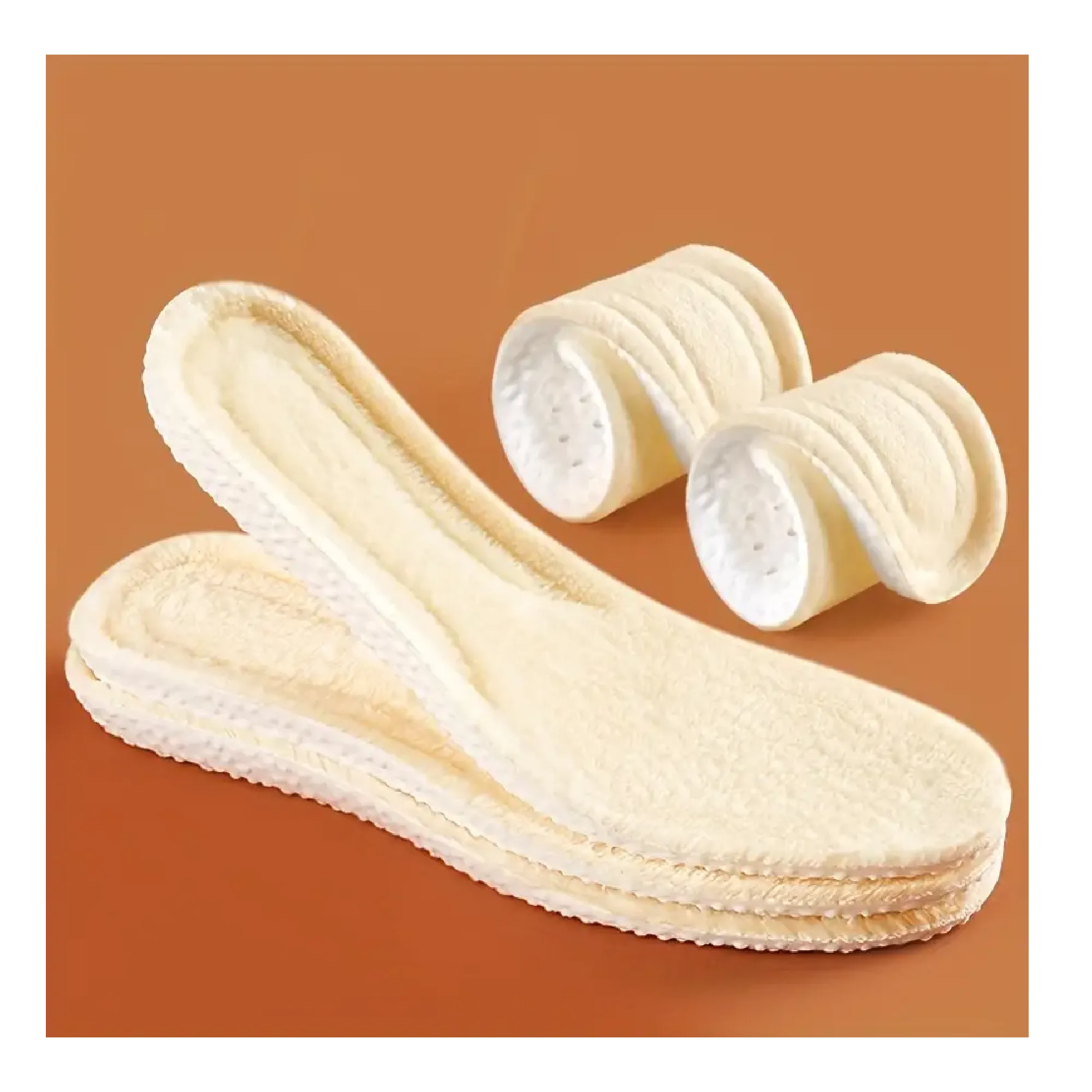 1Pair Warm Thickened Lamb Wool Insoles, Anti-Odor Sweat-Absorbent Breathable Shock-Absorbing Pads
