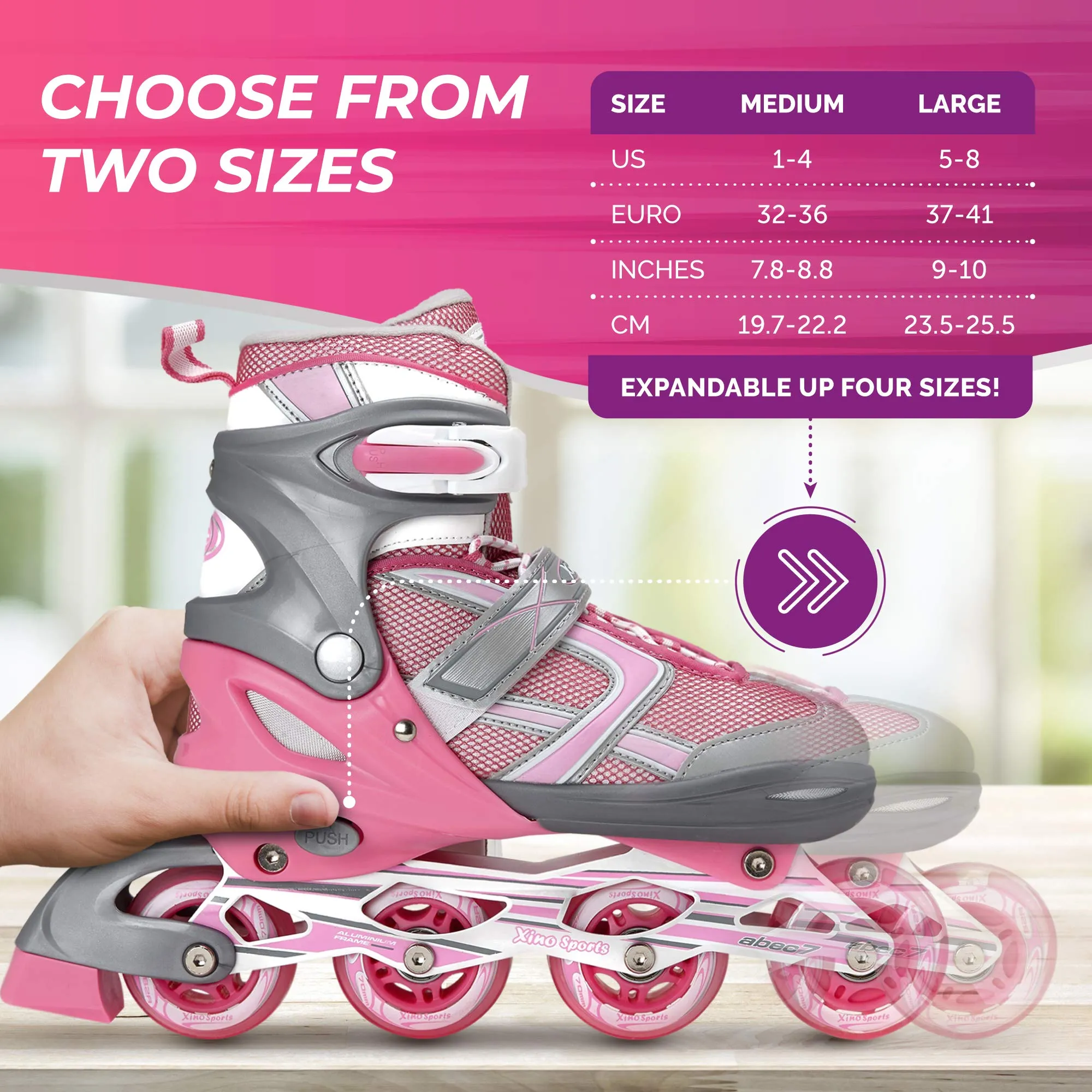 Adjustable Inline Skates for Kids With Light-Up Wheels