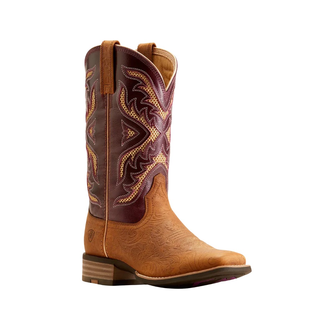 Ariat Women's San Angelo Western Tooled Toasted Almond Aged Merlot Boots
