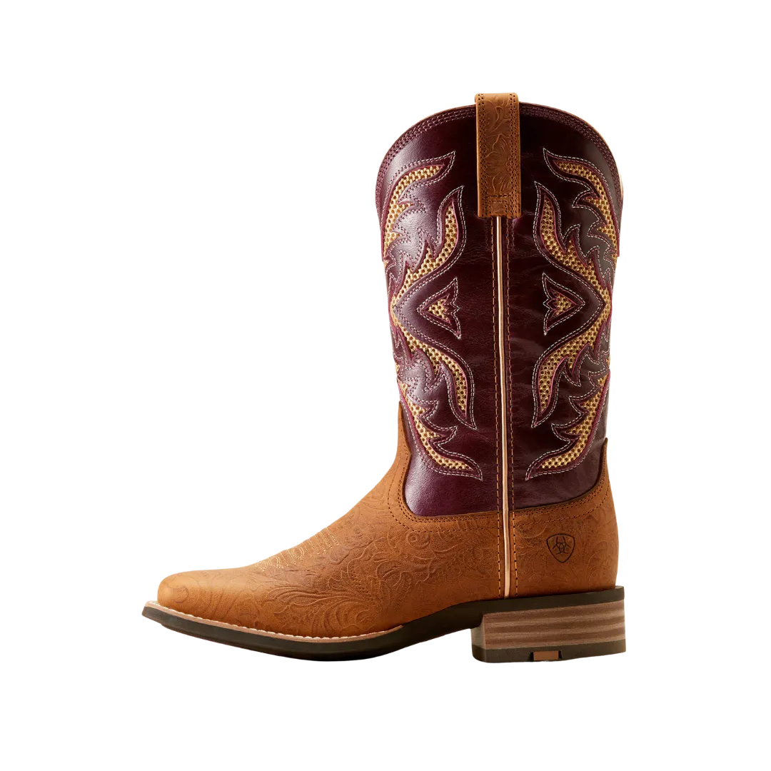 Ariat Women's San Angelo Western Tooled Toasted Almond Aged Merlot Boots