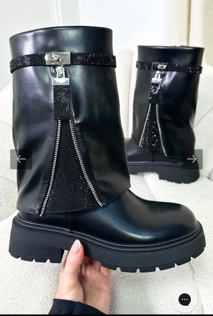 BLACK DIAMANTE MID LENGTH BOOTS