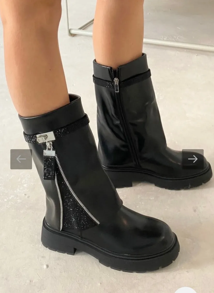 BLACK DIAMANTE MID LENGTH BOOTS