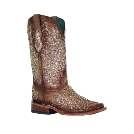 Corral Women's Saddle Overlay & Embroidery Square Toe Boots
