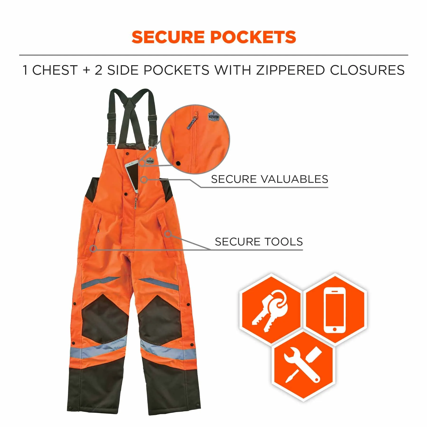 Ergodyne 25635 8928 XL Orange Class E Hi-Vis Insulated Bibs