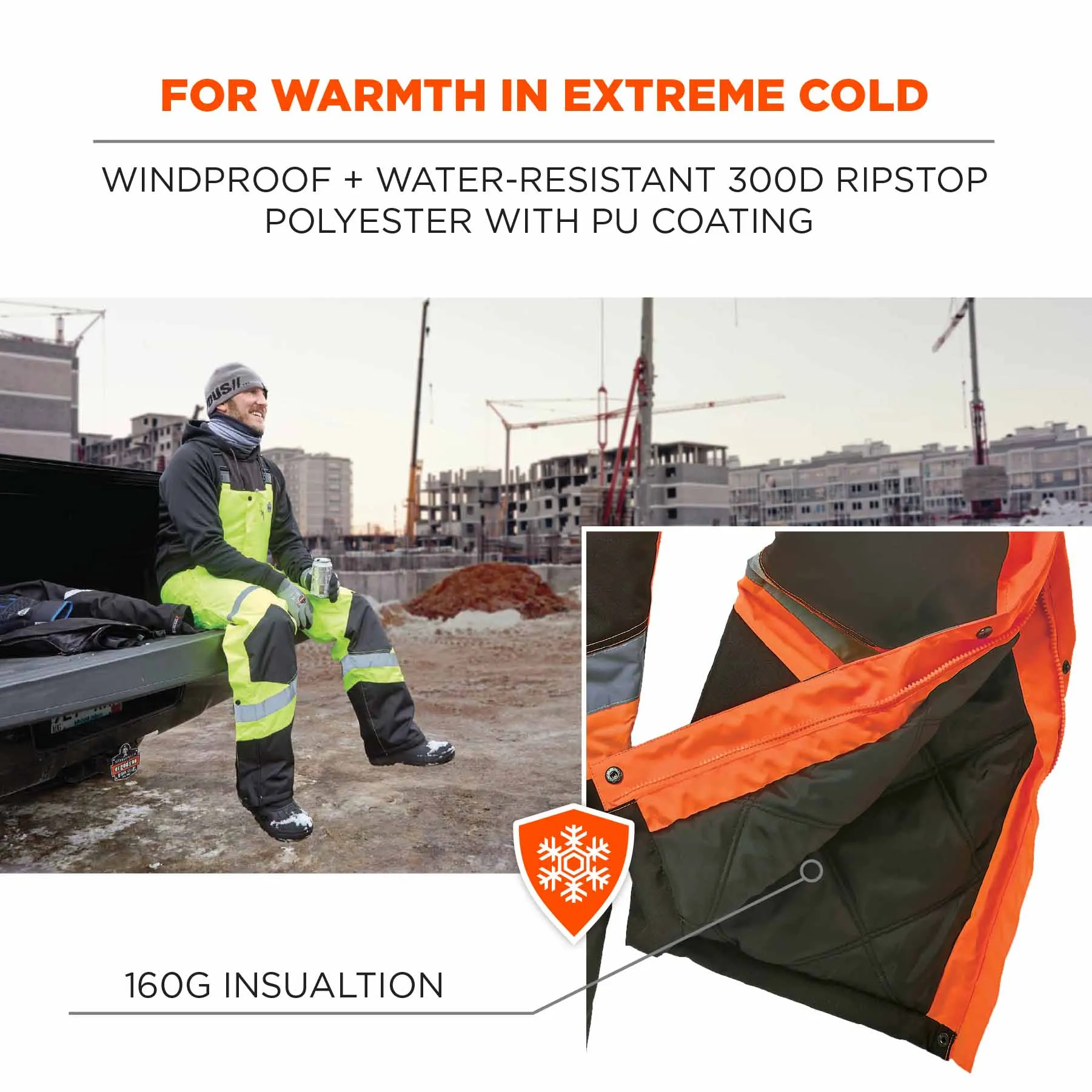 Ergodyne 25635 8928 XL Orange Class E Hi-Vis Insulated Bibs