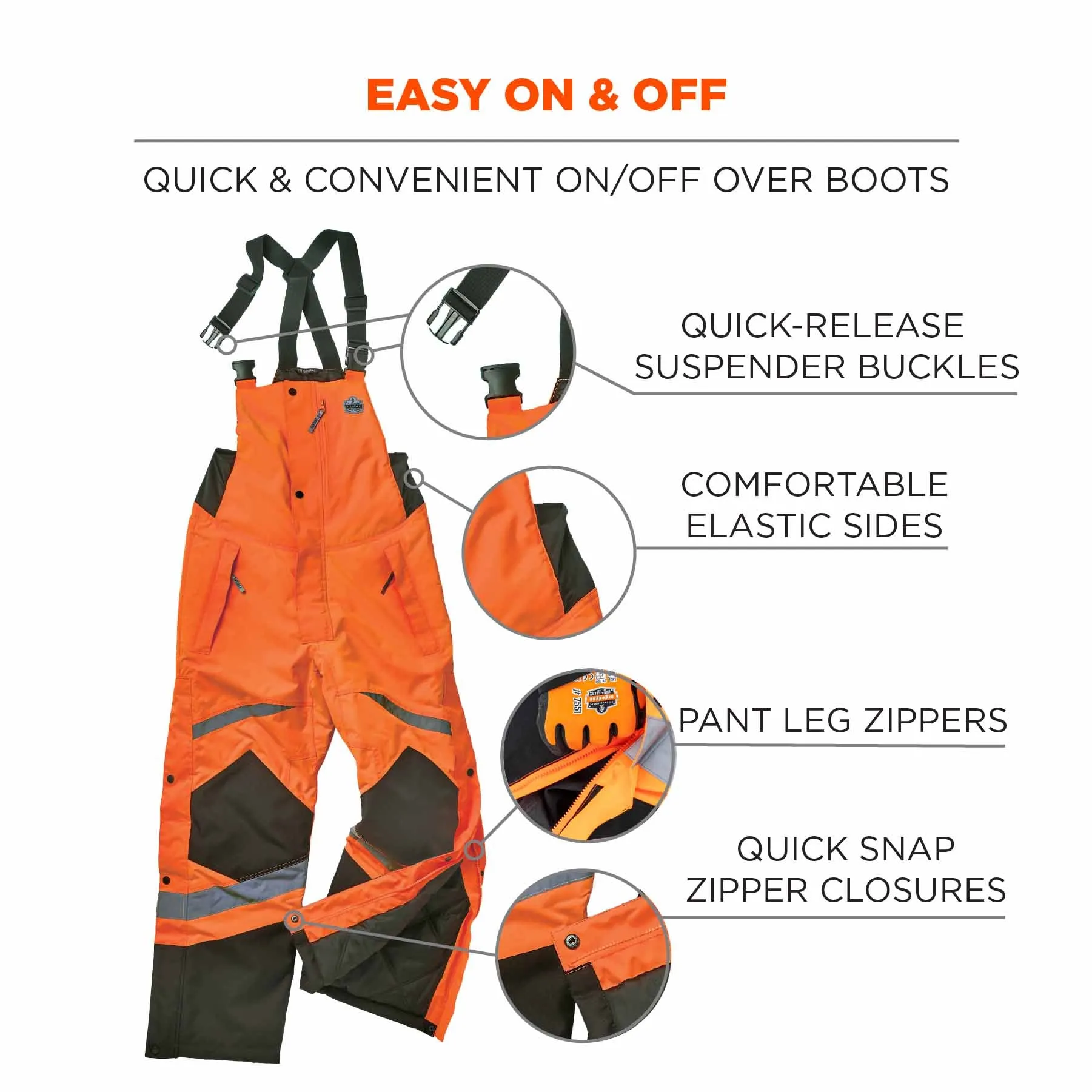 Ergodyne 25635 8928 XL Orange Class E Hi-Vis Insulated Bibs