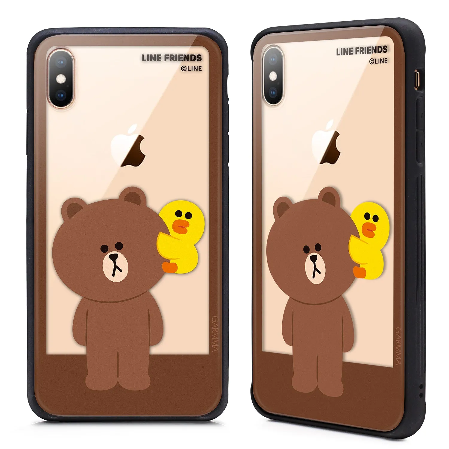 GARMMA Line Friends Air Cushion Shockproof Tempered Glass Back Case Cover for Apple iPhone