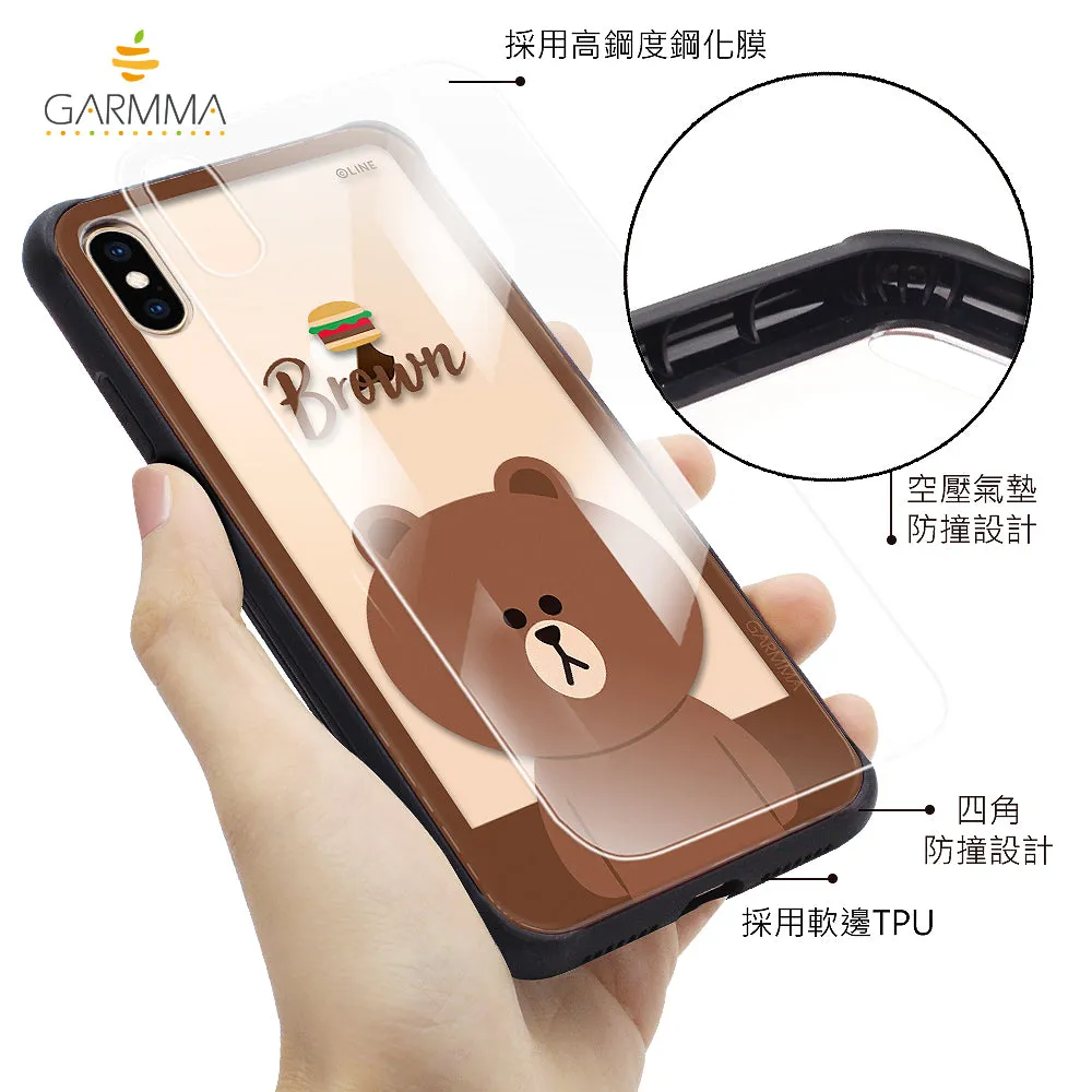 GARMMA Line Friends Air Cushion Shockproof Tempered Glass Back Case Cover for Apple iPhone