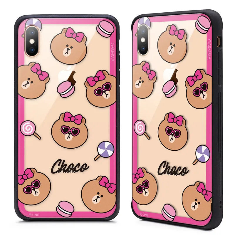 GARMMA Line Friends Air Cushion Shockproof Tempered Glass Back Case Cover for Apple iPhone