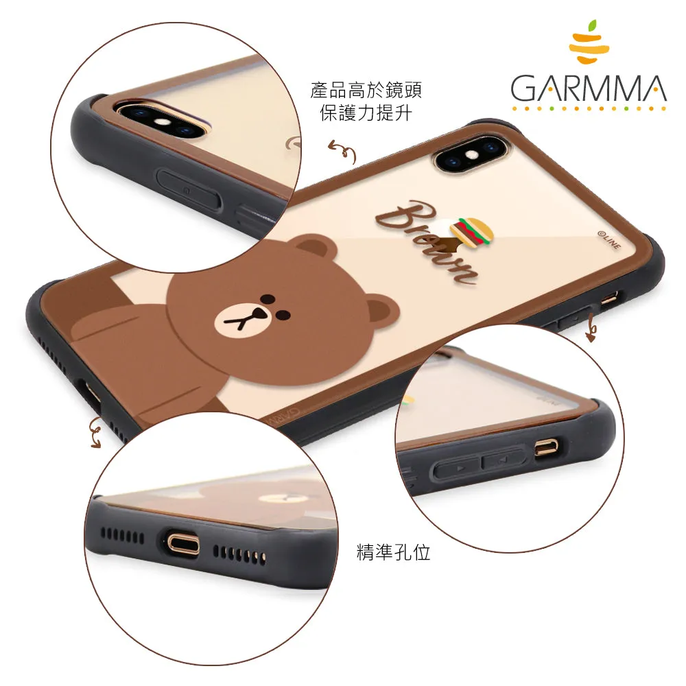 GARMMA Line Friends Air Cushion Shockproof Tempered Glass Back Case Cover for Apple iPhone