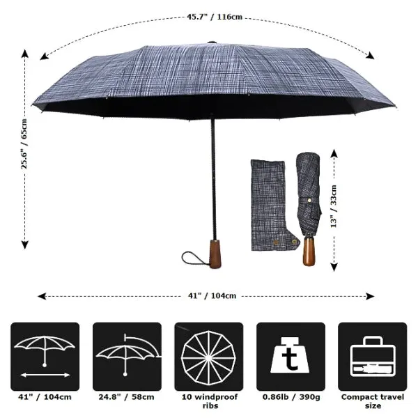 Grey Plaid Folding Windproof Umbrella