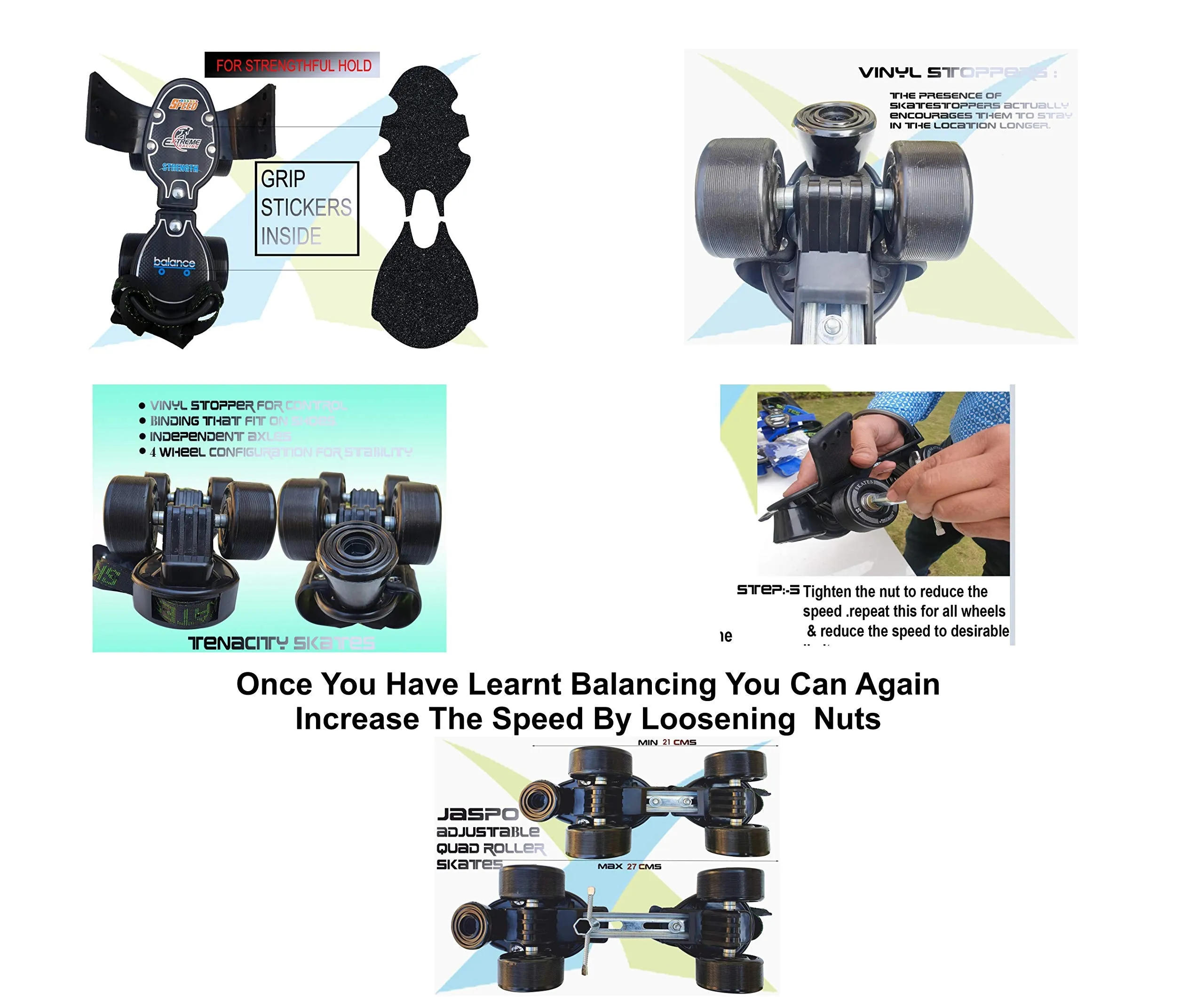 Jaspo G-Force Adjustable Senior Roller Skates Blue (6-14 Years Age Group)