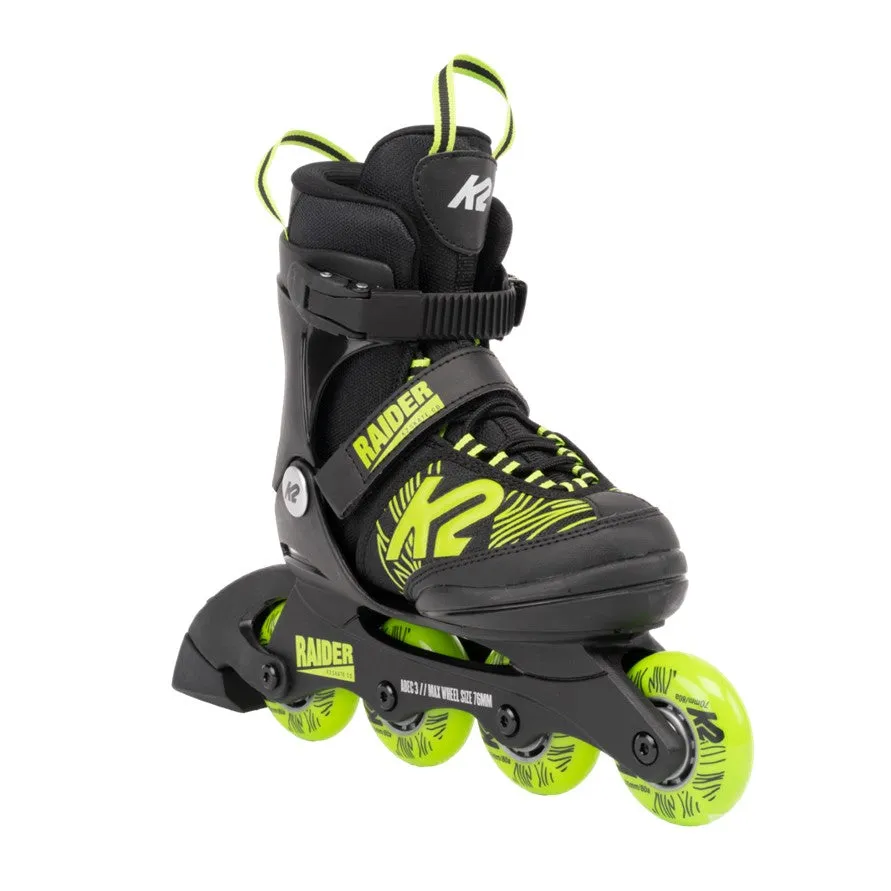 Kids Adjustable K2 Raider Black/Lime Inline Skates *Last Pair* US 11J-2
