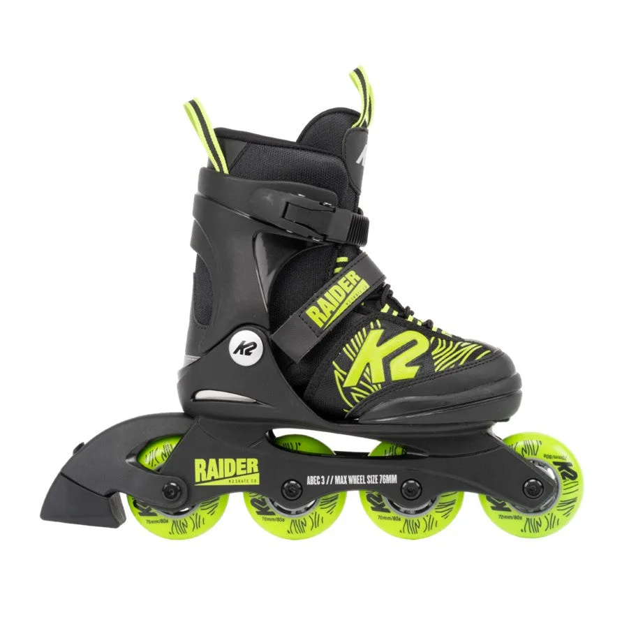 Kids Adjustable K2 Raider Black/Lime Inline Skates *Last Pair* US 11J-2