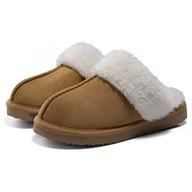 Litfun Women's Fuzzy Memory Foam Slippers Fluffy Winter House Shoes Indoor and Outdoor, Brown 7-7.5