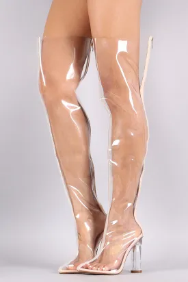 Lucite Pointy Toe Chunky Heeled Over-The-Knee Boots