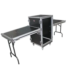 ProX T-16RSP24DST 16U Vertical Shockproof Amp/Rack Case W/Dual Side Tables & 4 Casters (24" Rail to Rail)