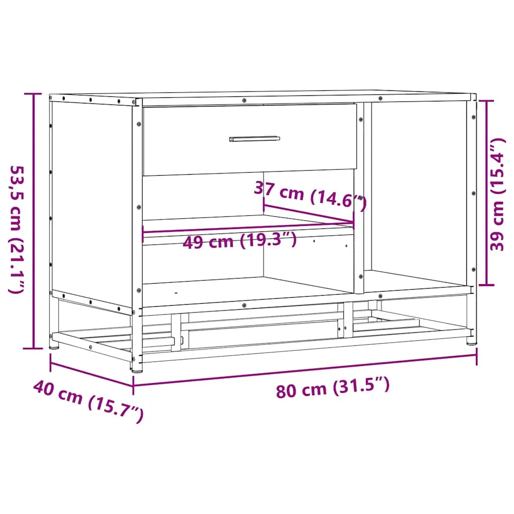 Shoe Bench Brown Oak 80x40x53.5 cm Engineered Wood and Metal