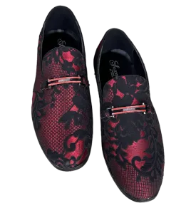 Stylish Men's Red and Black Slip-On Penny Loafers Paisley Floral Shoes Luxury Design