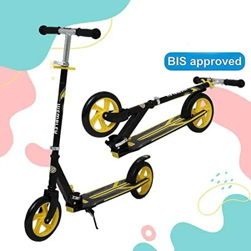 Wembley Kick Scooter for Kids | 2 Wheels Steel Frame Foldable and 3 Adjustable Height | Skating Cycle for Kids 6-12 to 14 Years Boys Girls - Yellow BIS Certified - Capacity 50kg
