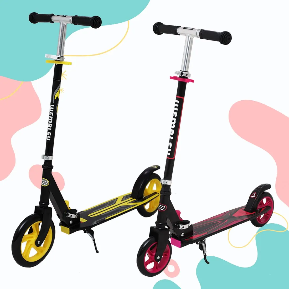 Wembley Kick Scooter for Kids | 2 Wheels Steel Frame Foldable and 3 Adjustable Height | Skating Cycle for Kids 6-12 to 14 Years Boys Girls - Yellow BIS Certified - Capacity 50kg