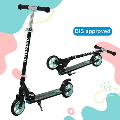 Wembley Kick Scooter for Kids 5  Years | 2 Wheels Steel Frame Foldable and 3 Adjustable Height | Skating Cycle Kids Scooter 5 to 10, 12 Years Boys Girls - Blue BIS Certified - Capacity 50kg