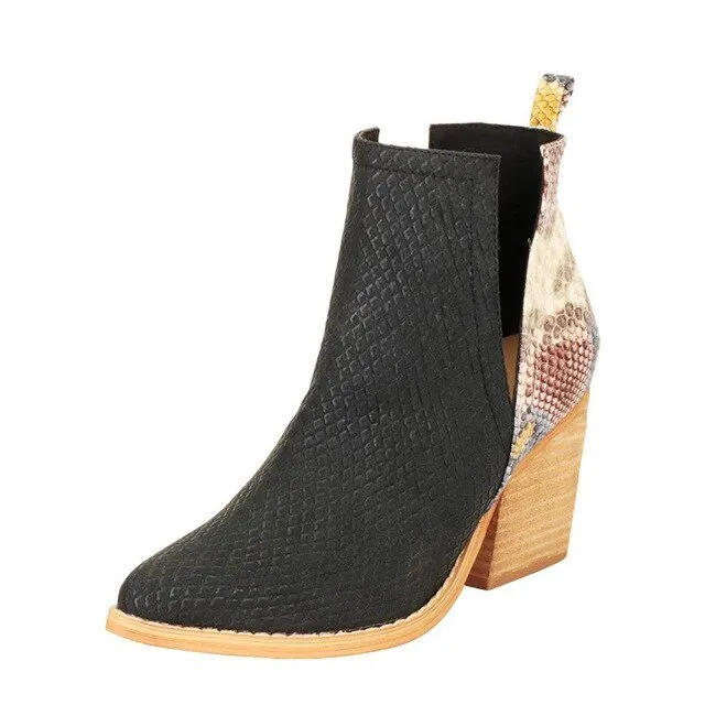 WOW-ME Western Soft Plush Thick Heel Slip-On Boots